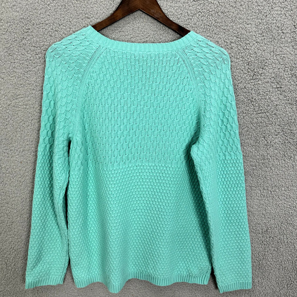 Talbots Sweater Womens Large Green Fisherman Knit Wool Blend Pullover Preppy - Picture 2 of 6